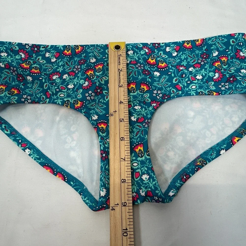 Boden Bikini Swim Bottoms Teal Blue Floral Boho Print Size 6 Flower British Suit